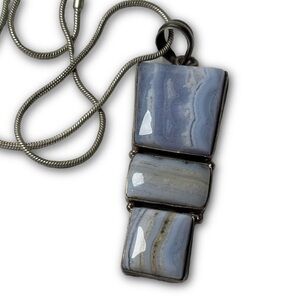 Sterling Silver Blue Lace Agate Pendant Necklace